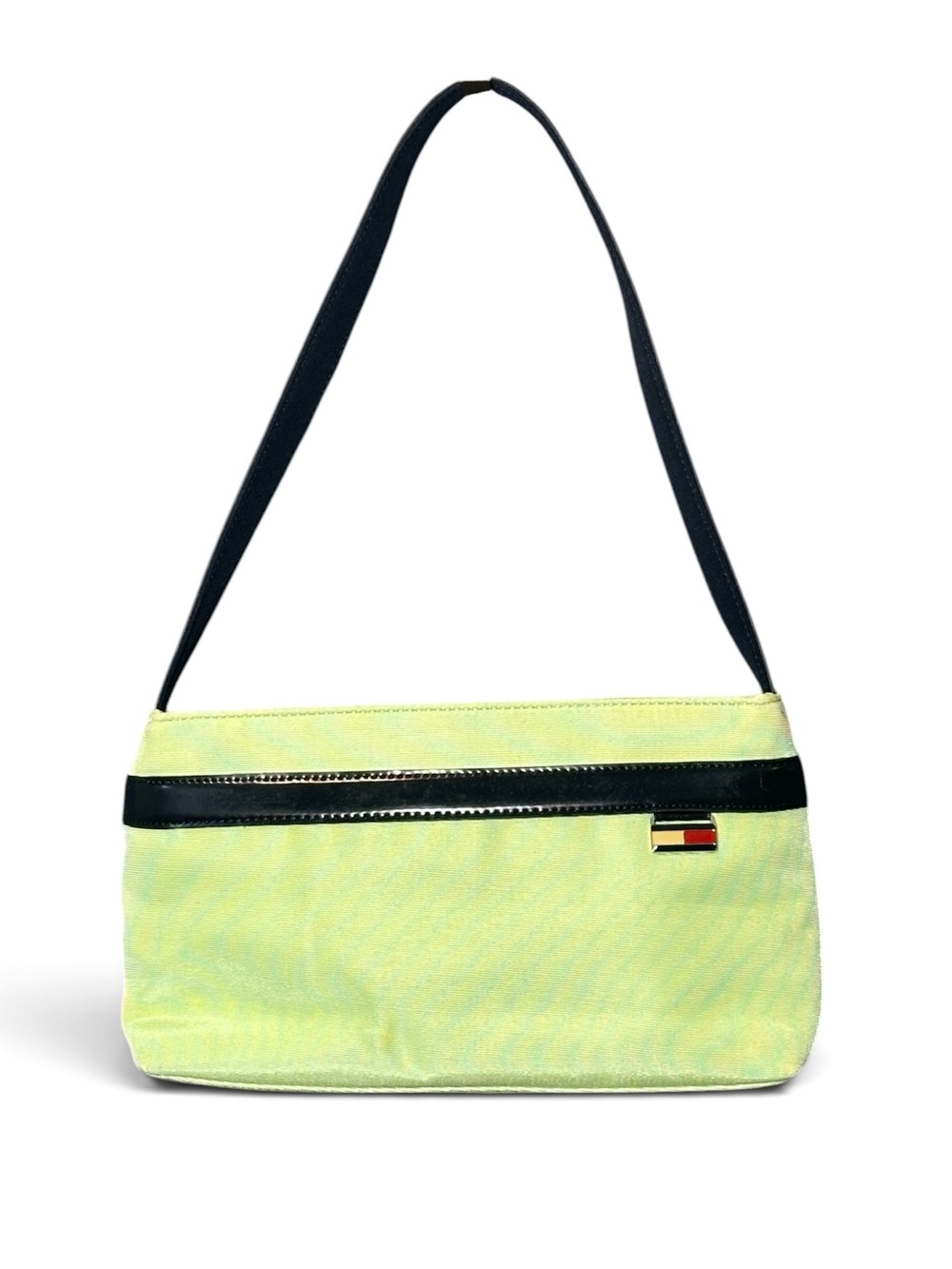 Vintage Y2K Tommy Hilfiger Lime Green Baguette Shoulder Bag Purse Logo 90's
